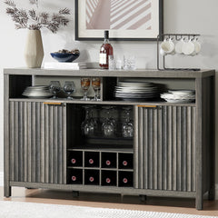 Bar Cabinet with Wine Rack, Wine Bar Buffet Cabinet with Storage, Liquor Bar Buffet Sideboard, Midnight Oak
