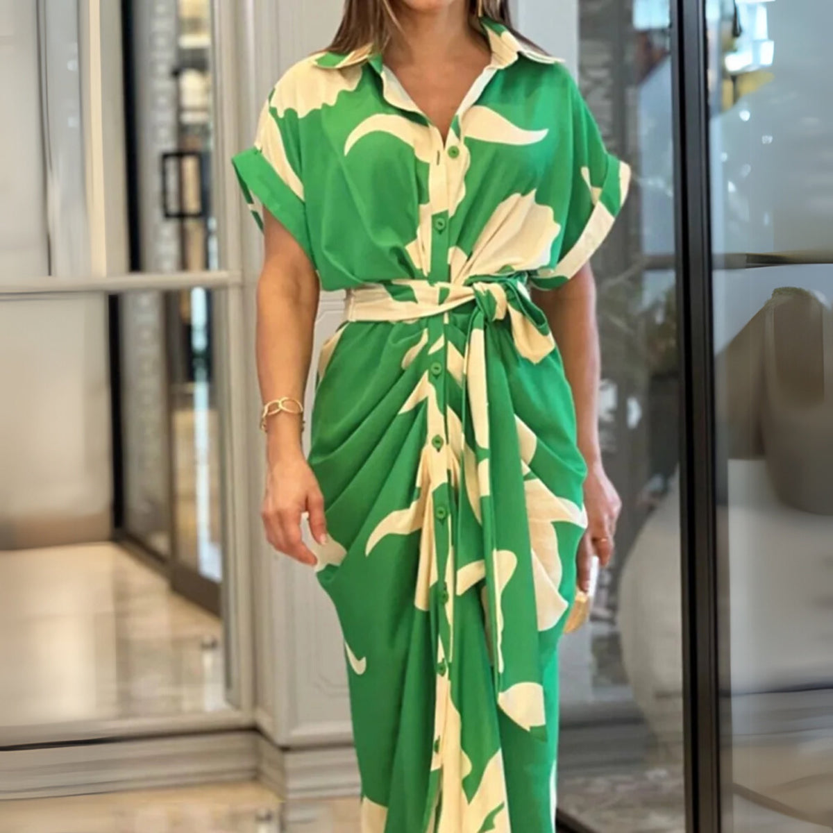 Women's Satin Midi Dress - Green (Almost Sold Out)