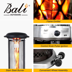 Propane Patio Heater, Stainless Steel Standing, 36,000 Btus Portable Commercial Outdoor Gas Patio Heater with Glass