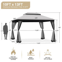 13 Ft. W X 10 Ft. D Steel Patio Gazebo with Netting (Tool Free Quick Assembly)