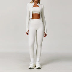 3PCS Yoga Set Women'S Gym Clothes Sportswear Yoga Suits Zipper Long Sleeve Push up Bra High Waist Leggings Sexy Sports Sets