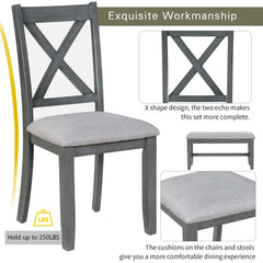 Dining Table Set for 6, Farmhouse Dining Table Set with Foldable Table, Bench & 4 Chairs, Kitchen Table Sets with Chairs, Dining Room Set for Home Apartment Dorm, Gray