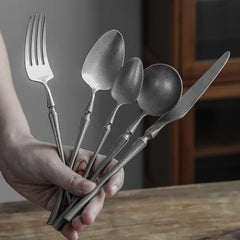 Retro Scrub Stainless Steel Flatware Cutlery Set Knife Fork Spoon Dessert