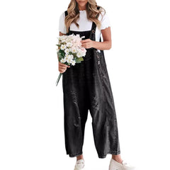 Overalls Women Hole Suspender Jeans 2024 Autumn Female Streetwear Baggy Wide Leg Pants Vintage Casual Denim Braces Trousers