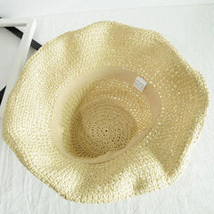 Womens Floppy Straw Sun Hat Foldable Packable Roll up Wide Brim Beach Caps Summer Vacation Sun Hat for Women