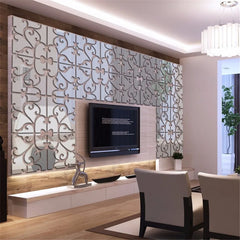 4Pc Acrylic Mirror Wall Stickers Self Adhesive Flower ShapeHome Living Room