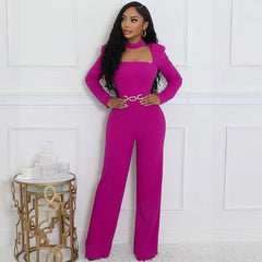Elegant Romper Jumpsuit Women Long Sleeve Square Collar High Waist Party Club One Pieces Overalls Combinaison Femme