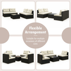 5 Pieces Outdoor Patio Furniture Set with Cushions and Coffee Table