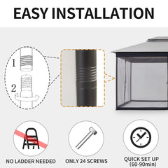 13 Ft. W X 10 Ft. D Steel Patio Gazebo with Netting (Tool Free Quick Assembly)
