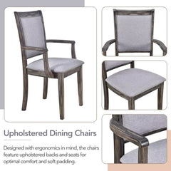 7-Piece Dining Table Set, 76.9Inch Extendable Trestle Dining Table with Upholstered Side Chair and Arm Chair, Dining Table Set