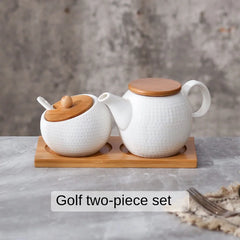 Ceramic Spice Jar Set-  Sugar Bowl Coffee Accessories With Bamboo Lid and Tray.