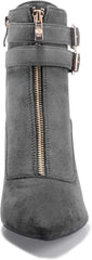 Women'S Buckle Strap Ankle Booties 3 Inch Pointed Toe Zipper Heels Dress Jeans Boots