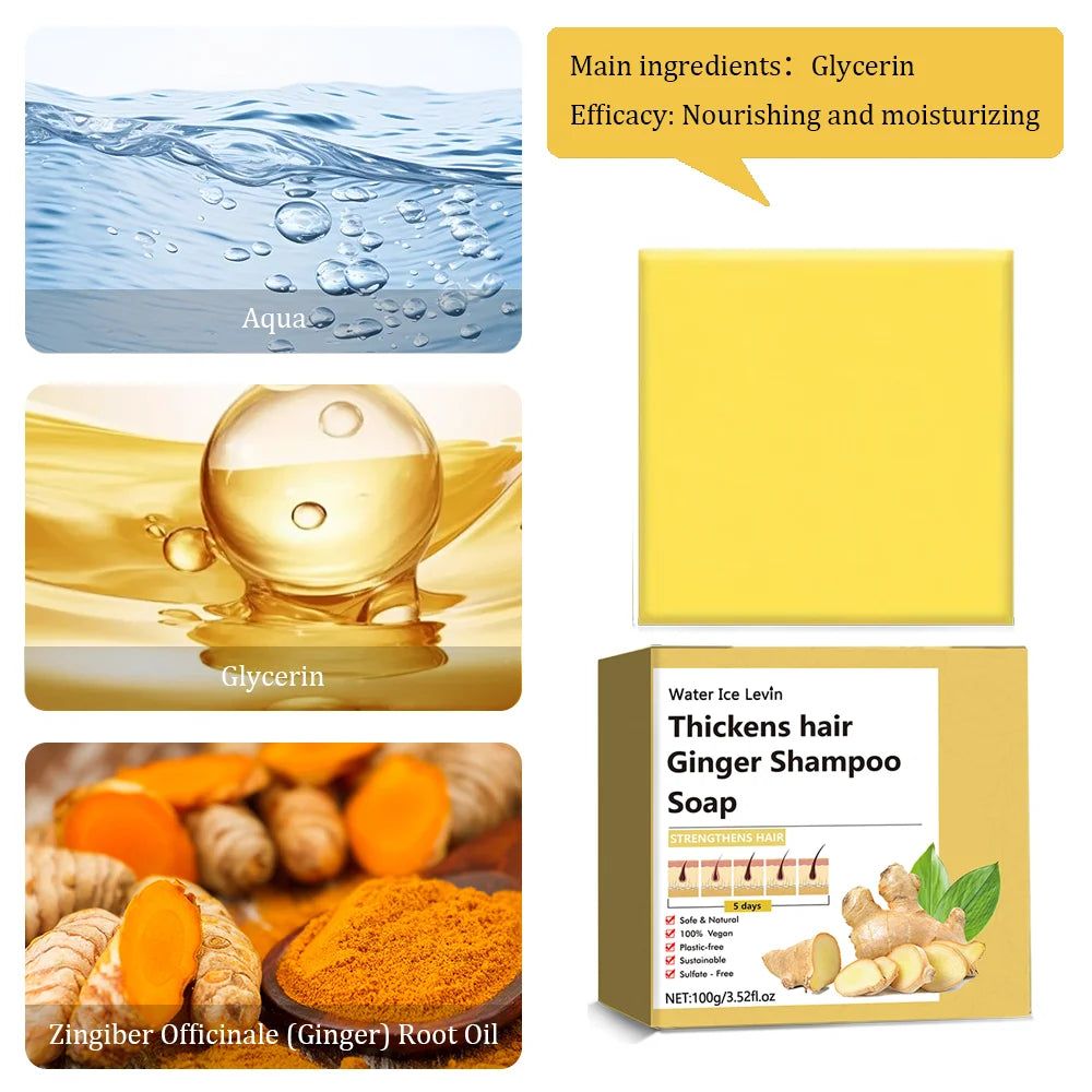 100G Ginger Hair Soap Massage Soap Handmade Soap for Face and Bath, Deep Cleansing, Exfoliation, Body Hair Moisturizing