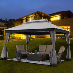 13 Ft. W X 10 Ft. D Steel Patio Gazebo with Netting (Tool Free Quick Assembly)
