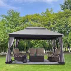 13 Ft. W X 10 Ft. D Steel Patio Gazebo with Netting (Tool Free Quick Assembly)