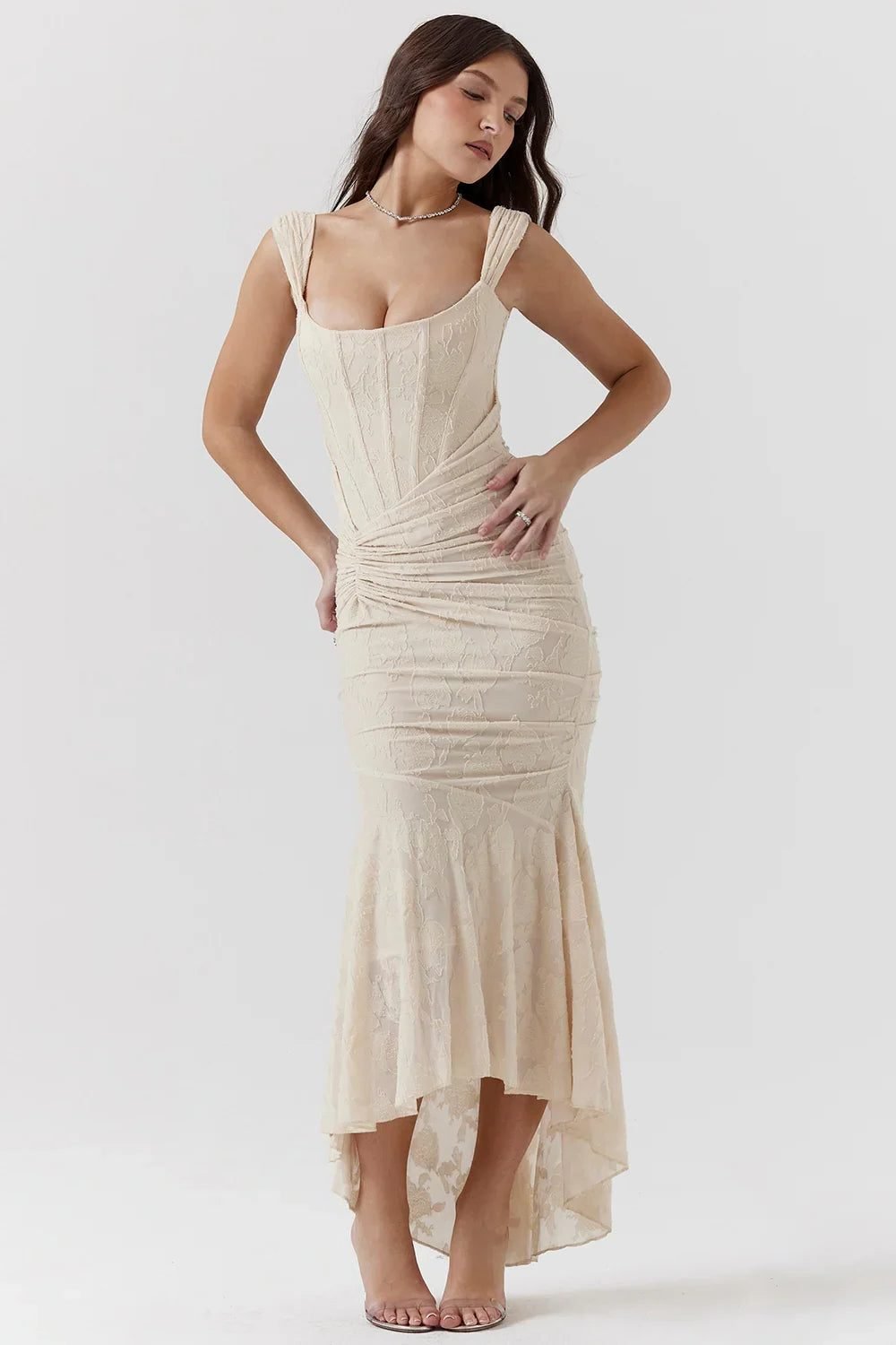 Women's Floral Square Neck Bodycon Party Dress
