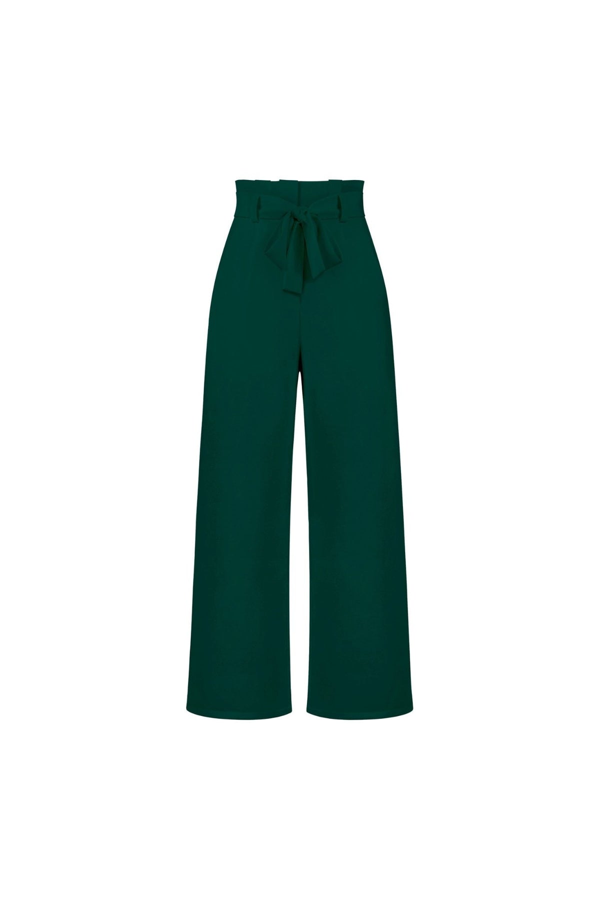 Women's High-Waisted Pleated Wide-Leg Trousers - Green