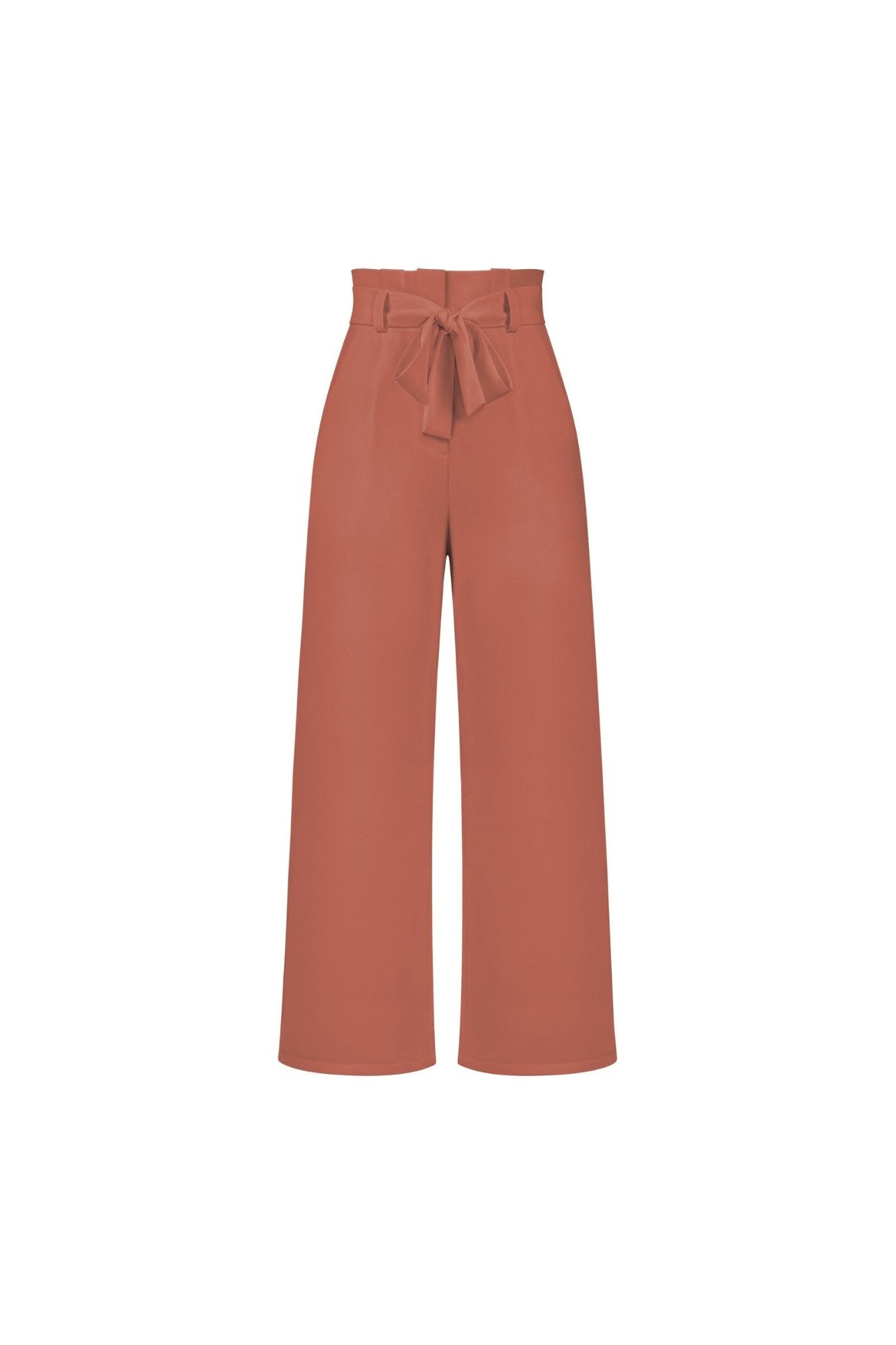 Women's High-Waisted Pleated Wide-Leg Trousers - Orange