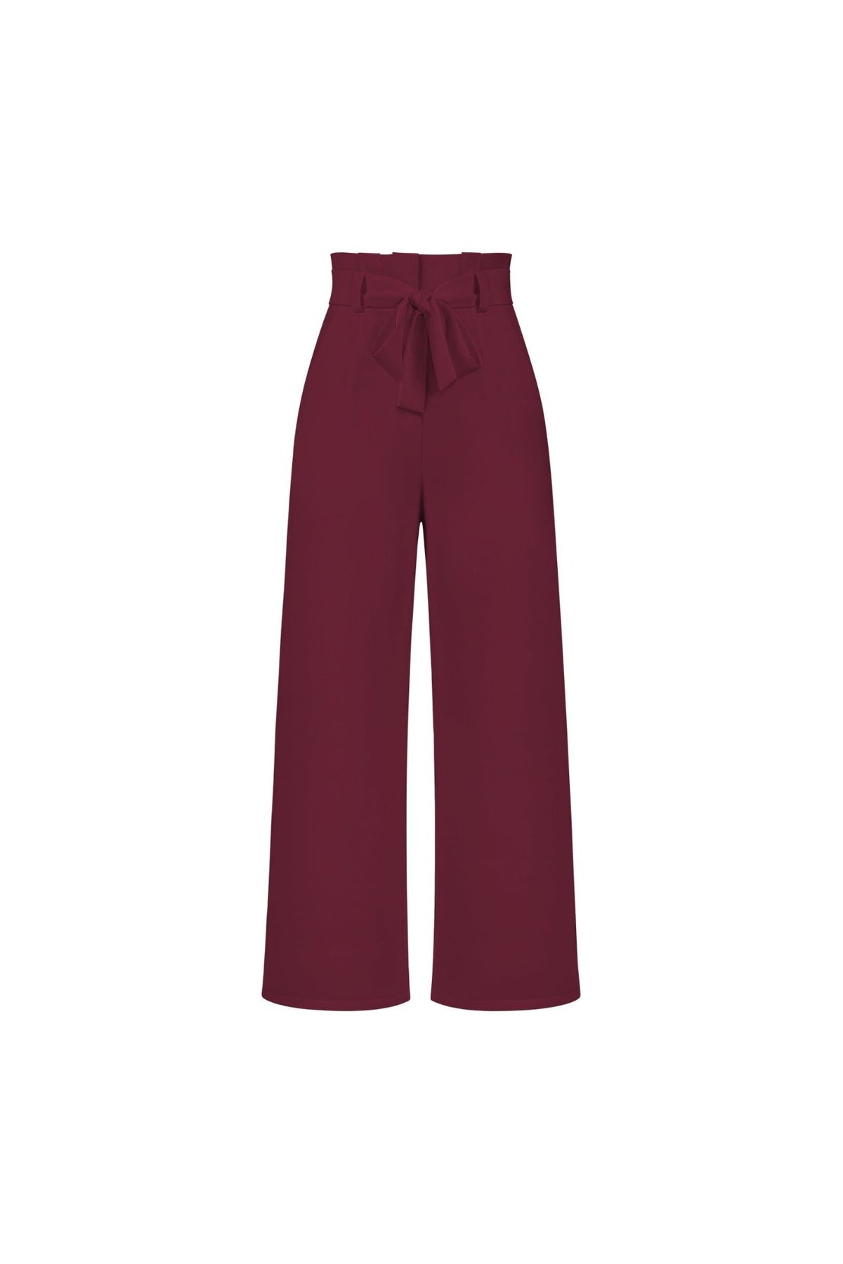 Women's High-Waisted Pleated Wide-Leg Trousers - Red Bordeaux