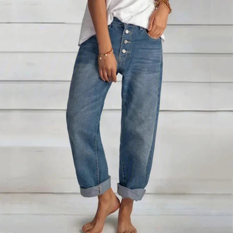 Women's Cropped Boyfriend High-Waisted Baggy Jeans