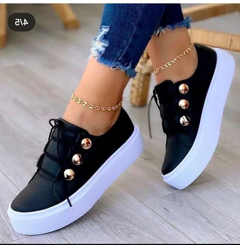Women's Faux Leather Platform Lace-Up Trainers