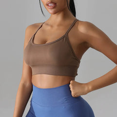 Open Back Wireless Crop Top Cross Yoga Bra Seamless Sport Bras Women Gym Shockproof Bra Fitness Running Underwear XP17