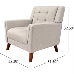 Evelyn Mid Century Modern Fabric Arm Chair, Beige & Walnut