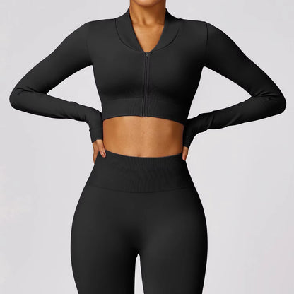 Tight Seamless Sport Jacket Women Zipper Yoga Coat Clothes Quick Dry Long Sleeve Fitness Suit Gym Workout Running Sportwear