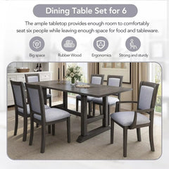7-Piece Dining Table Set, 76.9Inch Extendable Trestle Dining Table with Upholstered Side Chair and Arm Chair, Dining Table Set