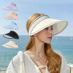 Stylish Summer Empty Top Sun Hat Wide Brim Visor Hat Women Portable Outdoor Sports Beach Cycling Uv Protection Sunshade Hat