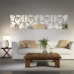 4Pc Acrylic Mirror Wall Stickers Self Adhesive Flower ShapeHome Living Room
