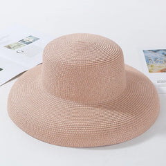 HT2303 2023 New Summer Sun Hats Ladies Solid Plain Elegant Wide Brim Hat Female round Top Panama Floppy Straw Beach Hat Women