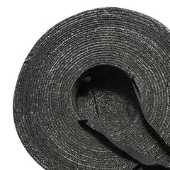 Large Wide Brim Flat Top Sun Straw Hat Fashionable Summer with Long Ribbon Hats for Women Holiday Vintage Beach Visor Cap Retro