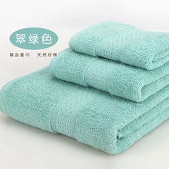 Bath Towel Set with Handkerchief, Face Cloth, Family Terry Towels, Bathroom Gift, 17 Colors, 3 Pcs