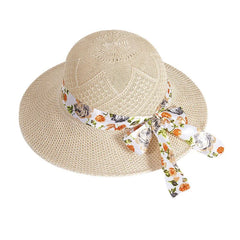 Summer Wide Brim Bowknot Straw Sun Hats for Women Ladies Long Floral Ribbon Outdoor Travel Beach Hat Protection Panama Caps 2022