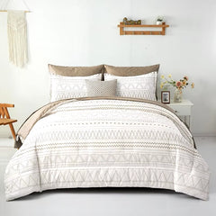 Comforter Set King Size,7 Pieces Bed in a Bag Grey White Comforter Geometric Bohemian Complete Bedding Set with Sheet