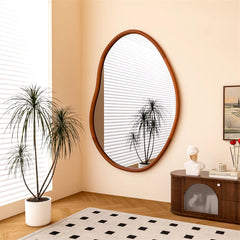 Mid Century Asymmetrica Large Wall Mirror with Irregular Wood Frame Dressing Mirror