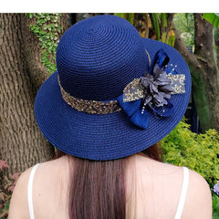 Fashion Women Summer New Women'S Sun Hat Bucket Cap Beige Lace Bowknot Flowers Ribbon Flat Top Straw Hat Beach Caps Panama Gift