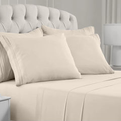 Queen Size Bed - 6 Piece Iconic Collection Bedding Sheets & Pillowcases - Hotel Luxury, Soft, Cooling Bed Sheets