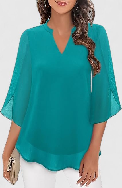 Women's Black V-Neck Chiffon Blouse - Teal