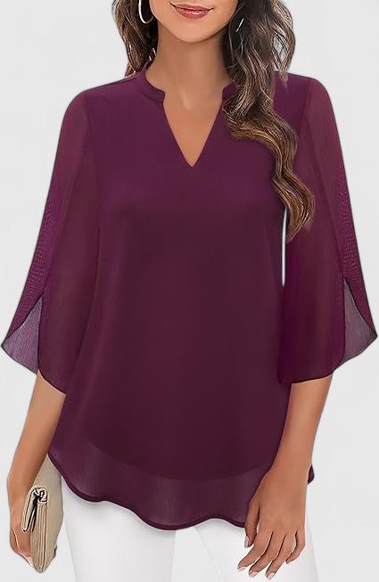 Women's Black V-Neck Chiffon Blouse - Purple