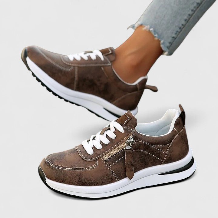 Women's Chunky Platform Lace-Up Leather Trainers - Brown