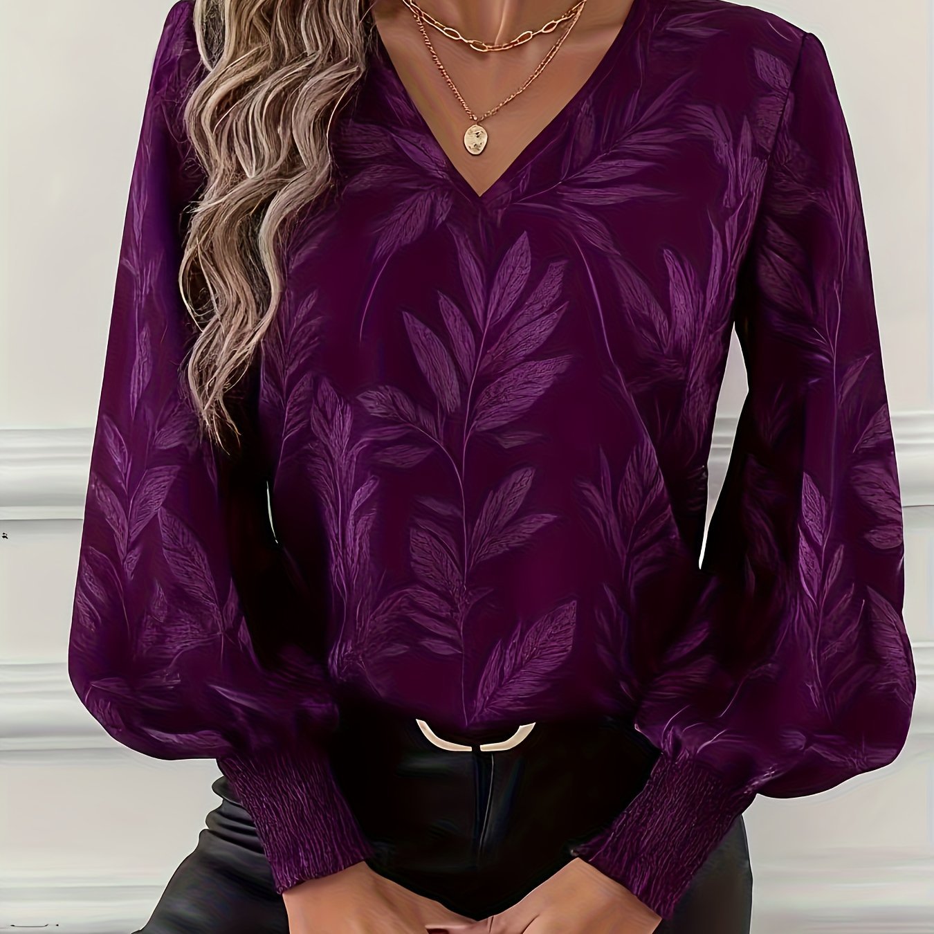 Women's Satin V-Neck Blouse - Deep Purple