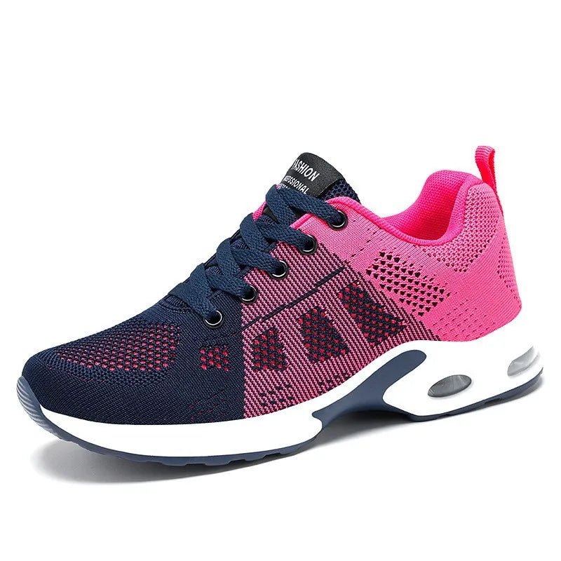 Women's Color-Block Knit Lace-Up Running Trainers - Pink