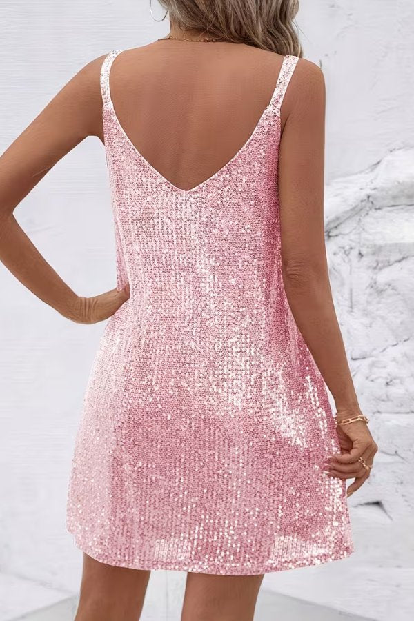 Women's V-Neck Sequin Mini Party Dress