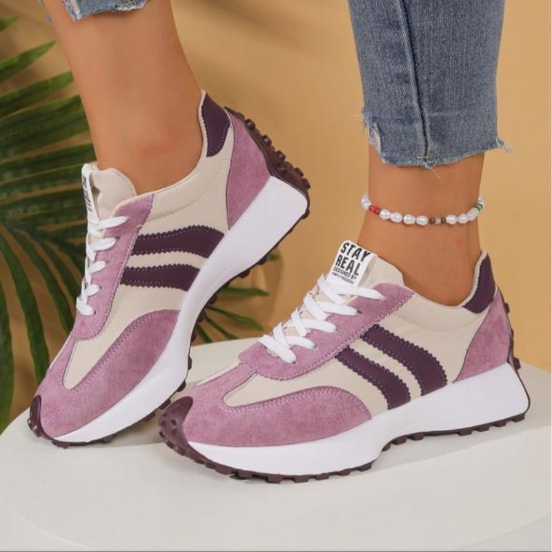 Women's Chunky Striped Platform Lace-Up Suede Trainers