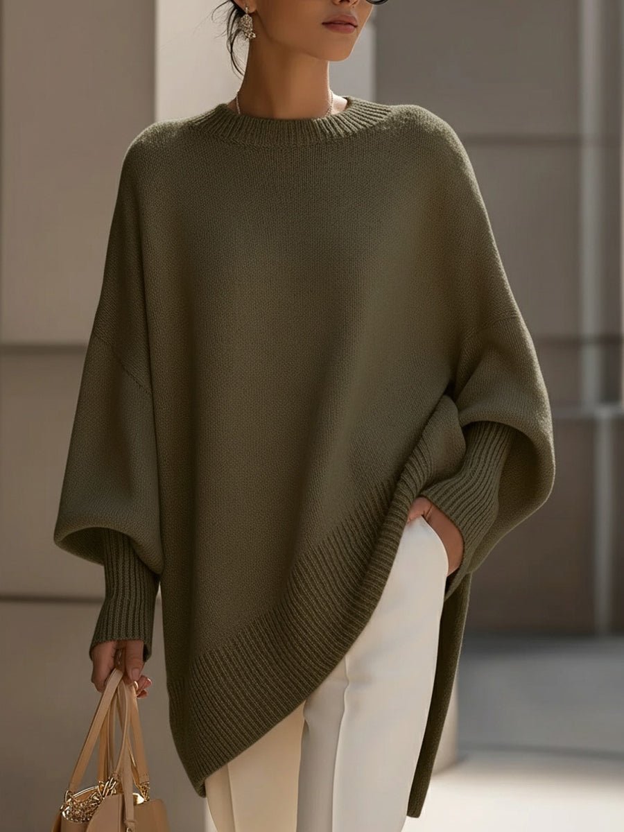 Women's Oversized Poncho Jumper - Olive Green