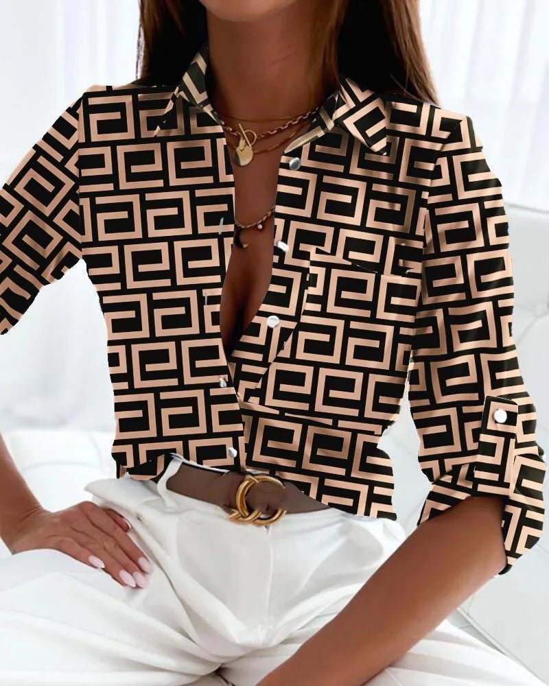 Women's Satin V-Neck Blouse - Khaki