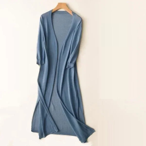 Women's Oversized Knit Duster Midi Cardigan - Blue