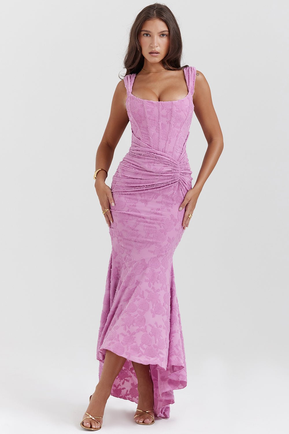 Women's Floral Bodycon Party Gown - Purple